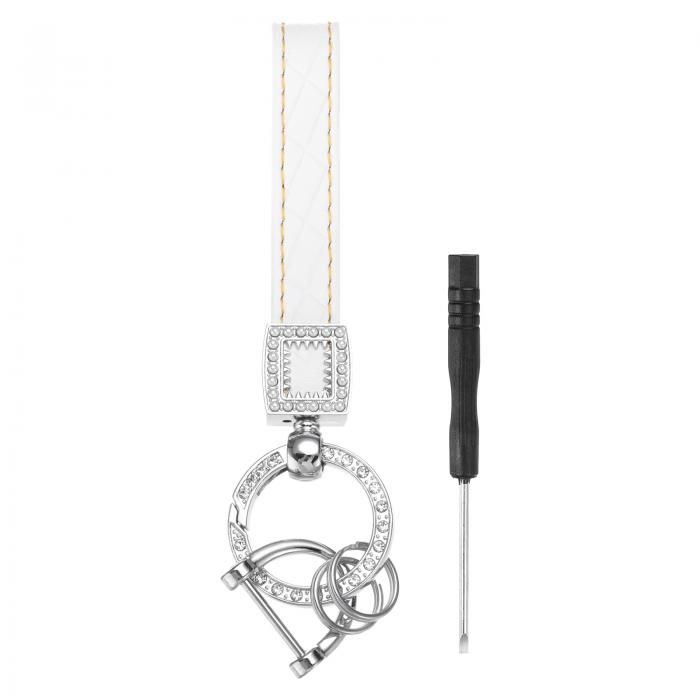 PATIKIL レザーカーキーチェーン、マイクロファイバーレザーブリングリストレットキーチェーンキーフォブホルダー、キーリング付き、女性用トートバッグ、バックパック用アクセサリー、ホワイト