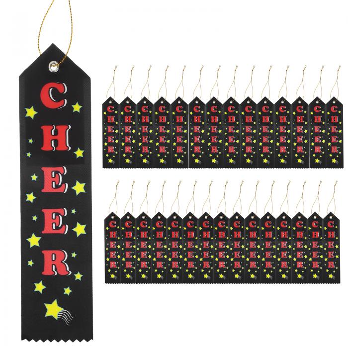 PATIKIL 30本 賞リボン 20 x 5 cm CHEER 応援 参加リボン サッカーメダルリボン 大量優勝者表彰リボン 競技会やスポーツイベント用 黒
