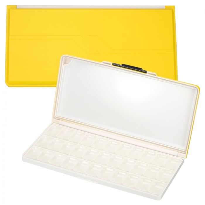 PATIKIL 33ウェルズペイント収納ボックス エアタイト折りたたみ式取り外し可能 水彩画ガッシュアクリル油絵用 追加エリアペイントパレット イエロー