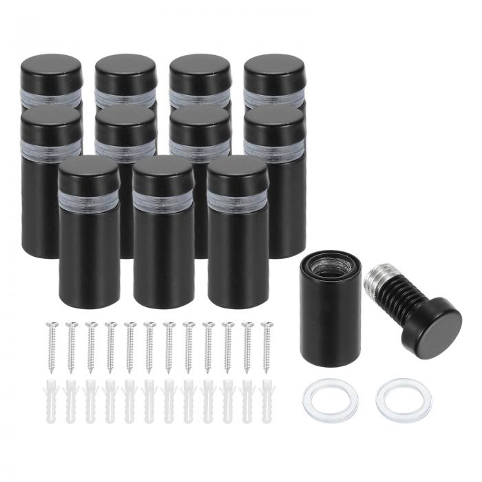 PATIKIL 1/2インチ x 1インチ スタンドオフスクリュー、12個 ステンレススチール ウォールマウント サインスタンドオフ マウンティングハードウェア 広告用ネイル アクリル額縁掛け用、黒