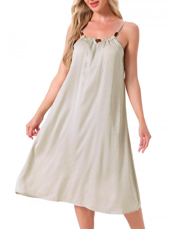 cheibear Womens Satin Sleeveless Pajama Dress Spaghetti Strap Silky Full Slip Midi Nightgown Apr..