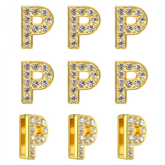 PATIKIL ラインストーンレター装飾、30個10mmスライドリストバンドペンダント水晶レターピー装飾ペンダントアルファベットA-Z DIY宝石メイキングネックレスブレスレット、ゴー ルドトーン