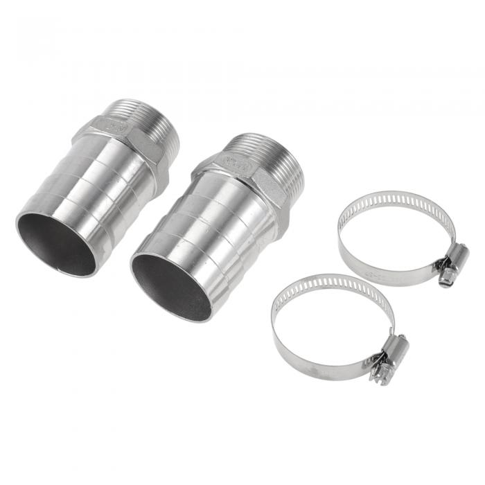 Hihaha ホースバーブフィッティング、2つのクランプ付きメススレッド圧縮フィッティング、エアー、水、油、ガス、燃料用ステンレス鋼、2.0