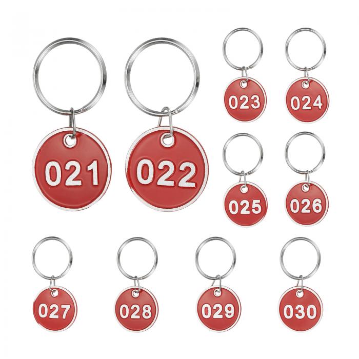 PATIKIL 10個入り ナンバータグ 21-30 ナンバーキータグ アルミ製 番号付きキーチェーン メタル キーリング付き 整理用 フィールドセールス ハンガー 衣類ラベル ID用 レッド