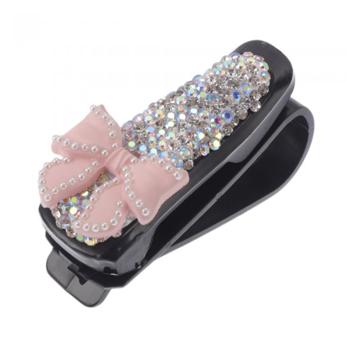 Hihaha 車用サングラスクリップ ユニバーサル サンバイザー用 サングラスホルダー ABS、ダイヤモンドホ..