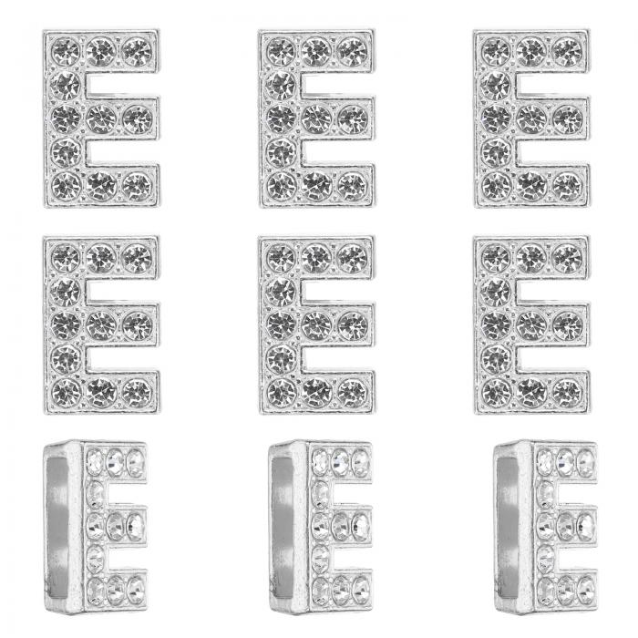 PATIKIL 30個のレター装飾、ラインストーンレターE装飾水晶アルファベットスライドリストバンドペンダント、宝石メイキングレザーカラーネックレス用、シルバー、14mm