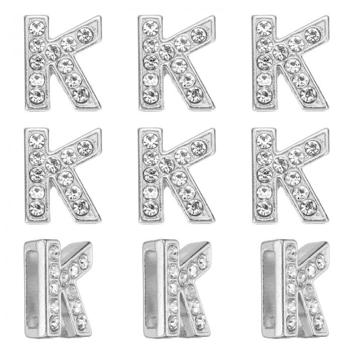PATIKIL 30個のレター装飾、ラインストーンレターK装飾水晶アルファベットスライドリストバンドペンダント、宝石メイキングレザーカラーネックレス用、シルバー、14mm