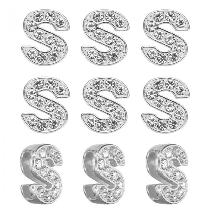 PATIKIL 30個のレター装飾、ラインストーンレターS装飾水晶アルファベットスライドリストバンドペンダント、宝石メイキングレザーカラーネックレス用、シルバー、14mm