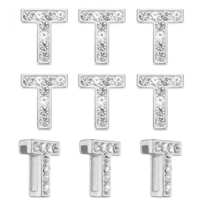 PATIKIL 30個のレター装飾、ラインストーンレターt装飾水晶アルファベットスライドリストバンドペンダント、宝石メイキングレザーカラーネックレス用、シルバー、14mm