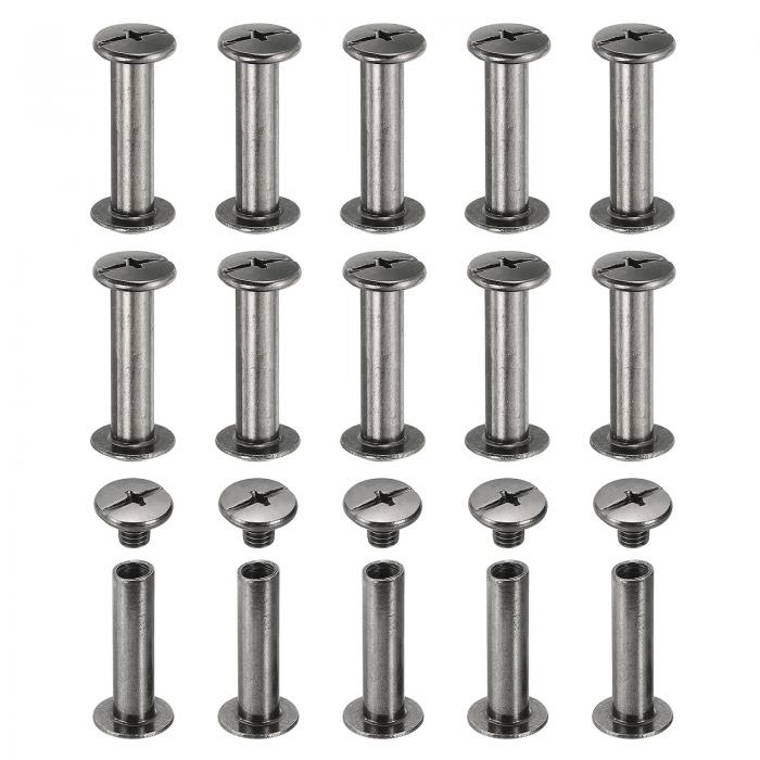 PATIKIL シカゴスクリュー 60セット M5 x 20mm 炭素鋼 フィリップ スヘッド スクリューリベット バインディングスクリュー ポストネイルリベット レザーベルト バッグ バックパック クラフト ブックバインディング 黒