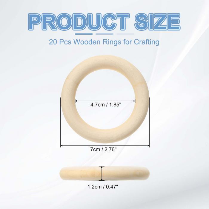 PATIKIL クラフト用70mm/2.8インチの木製リング、20個の天然木製リング未塗装マクラメリングサークルクラフトペンダントコネクター宝石メイキング 3