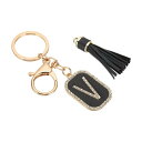 PATIKIL イニシャルレターキーチェーン キュービックジルコニアクリス タルアルファベットキーチェーンレターVタッセルペンダントキーリング女性用財布ハンドバ...