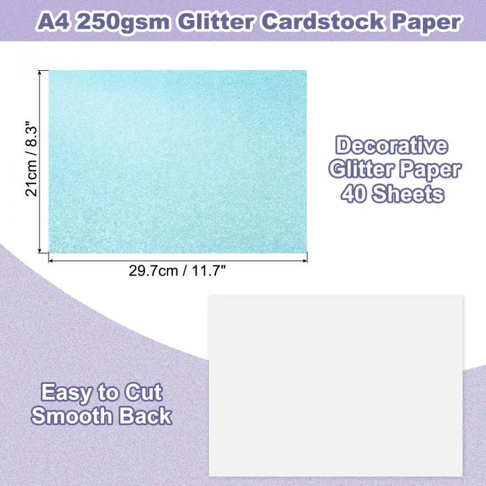 PATIKIL 40枚 グリッターカードストックペーパー A4 250GS M DIY パーティー装飾 応援うちわ 手作り クラフト スク ラップブック用 レイクブルー