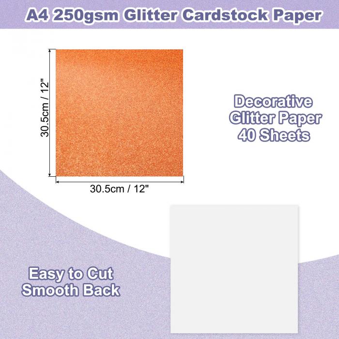 PATIKIL 40枚 グリッターカードストックペーパー A4 250GS M DIY パーティー 応援うちわ 手作り クラフト スク ラップブック装飾用 オレンジ色
