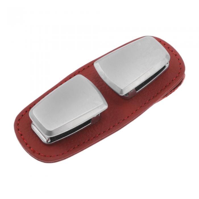 VekAuto 車用サングラスクリップ ユニバーサル サンバイザー 眼鏡ホルダー クリップ 牛革 レッド 10.5x..