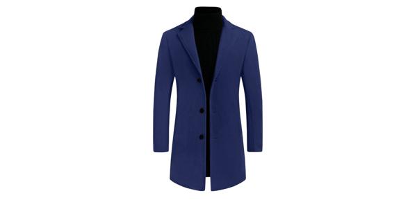 Lars Amadeus トレンチコート ロングジャケット オーバーコート スリム ノッチドラペル シングルブレスト 冬 メンズ ダークブルー L