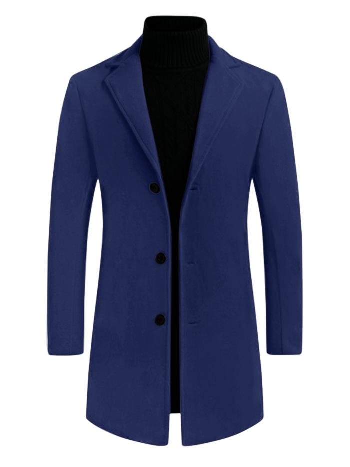 Lars Amadeus トレンチコート ロングジャケット オーバーコート スリム ノッチドラペル シングルブレスト 冬 メンズ ダークブルー L