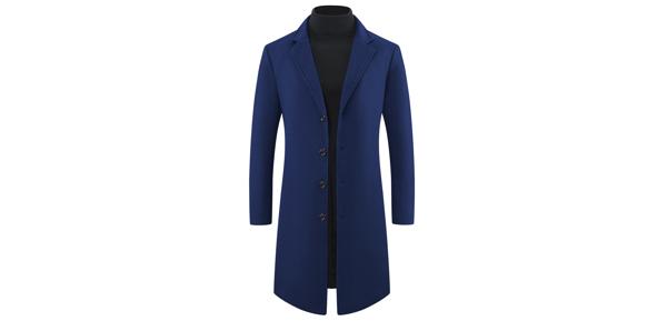 Lars Amadeus 男性用 冬用オーバーコート シングルブレスト ノッチラペル フォーマル トレンチコート メンズ ダークブルー M