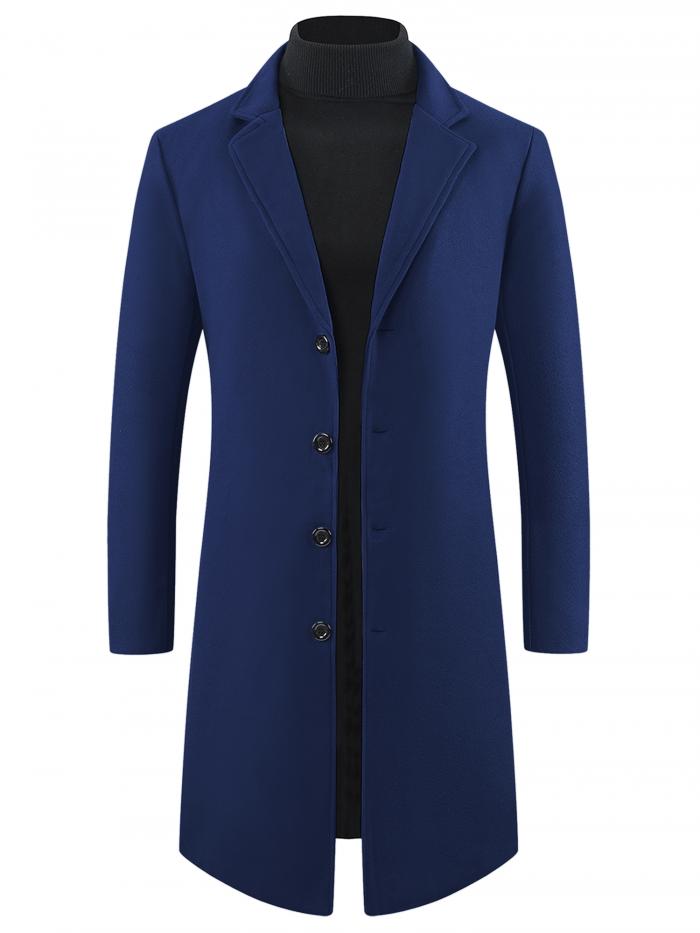Lars Amadeus 男性用 冬用オーバーコート シングルブレスト ノッチラペル フォーマル トレンチコート メンズ ダークブルー M