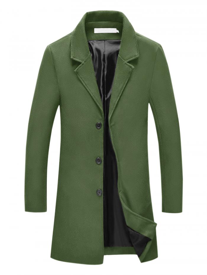 Lars Amadeus ロングピーコート オーバーコート トレンチコート ノッチラペル シングルブレスト クラシック メンズ オリーブグリーン XL