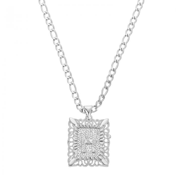 メンズレディース向けのイニシャルペンダントネックレス 20"のステンレススチール製のスクエアキャピタ..