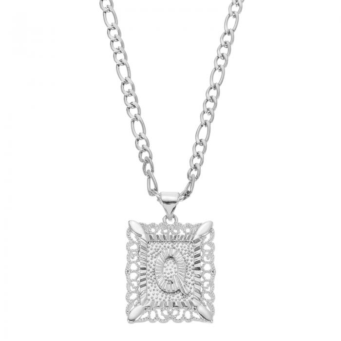 メンズレディース向けのイニシャルペンダントネックレス 20"のステンレススチール製のスクエアキャピタ..