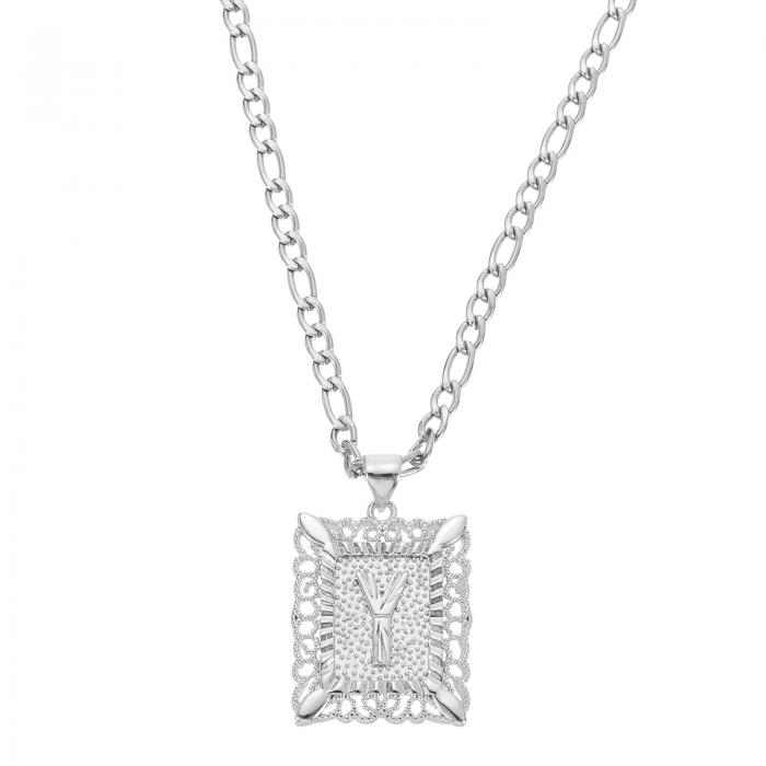 メンズレディース向けのイニシャルペンダントネックレス 20"のステンレススチール製の正方形の大文字ア..