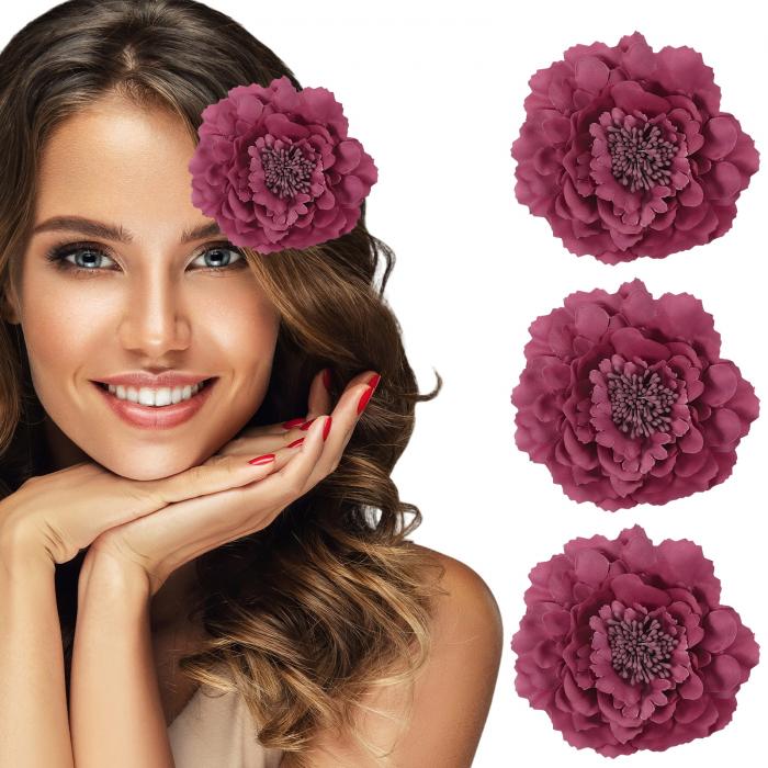 3個 牡丹 花 ヘアクリップ 4.7インチ 人工生地 ヘッドフラワー 女性用ヘアピンコサージュDIYクラフト衣..