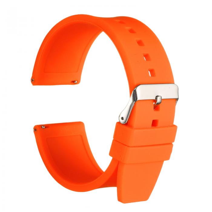 26mm シリコンウォッチバンド クイックリリース 柔軟で柔らかいラバーウォッチストラップ ステンレススチール シルバークラ スプ付き メンズ・レディース用 オレンジ