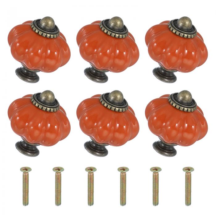 6パックのセラミックノブ パンプキンセラミックキャビネットドロアノブレトロ装飾ドレッサープルハンド..