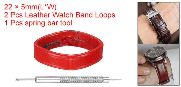 2個 レザーウォッチバンドループ18mm交換用ウォッチバンドキーパーウォッチストラップホルダーリテーナーリストウォッチストラップファスナーリング レッド
