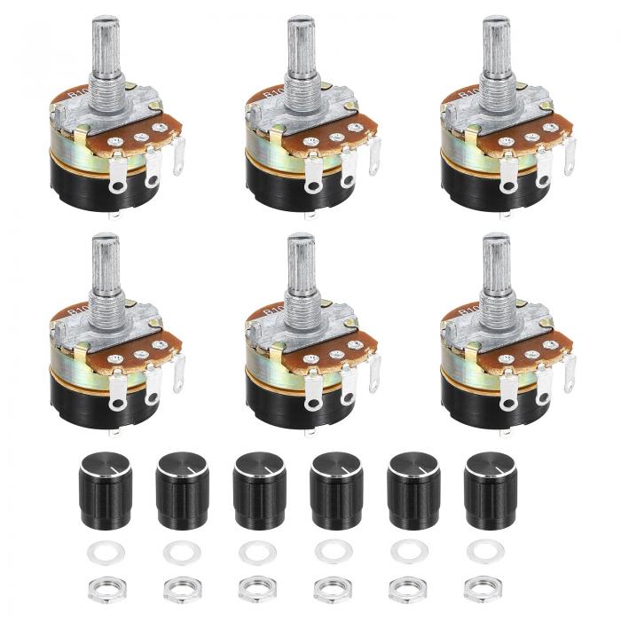 6パックWH138ポテンショメーター10KΩシングルジョイント可変抵抗器3端子リニアテーパーロータリー ノブ..