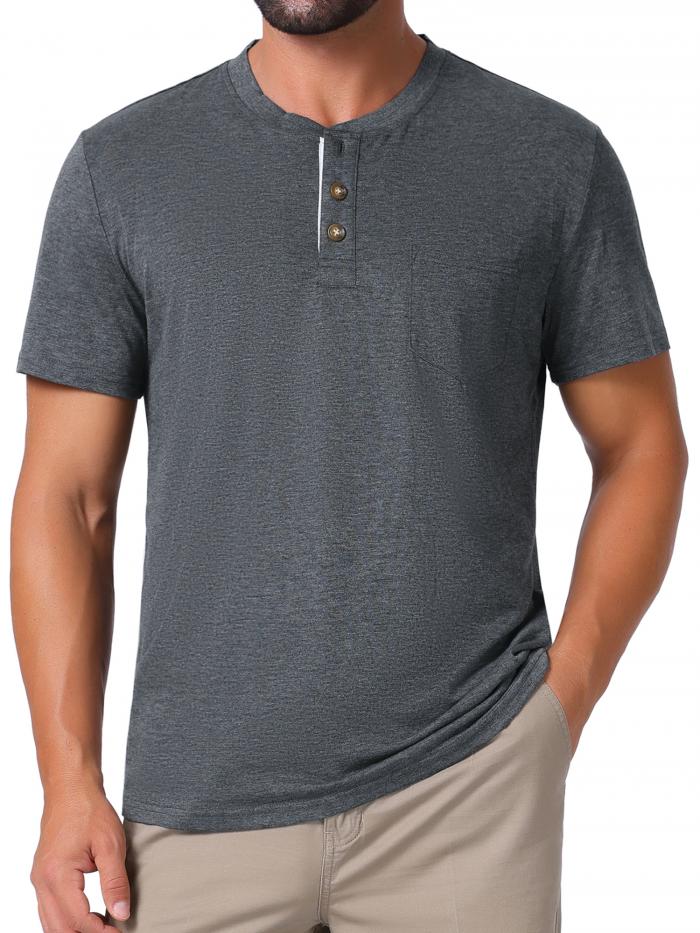 TATT 21 メンズ ヘンリーTシャツ カジュアル 夏 半袖 ボタン ベーシックTシャツ ディープグレー 2XL