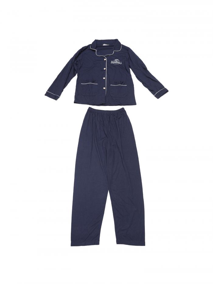 cheibear レディース ラウンジセット コットン リブ ボタンアップ 長袖パンツ パターン ポケット付き ..