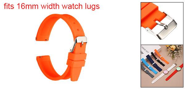 16mm クイックリリースフレキシブルで柔らかいシリコンウォッチバンド ステンレススチール シルバークラ スプ付き交換用リストバンド 男性用女性用 オレンジ