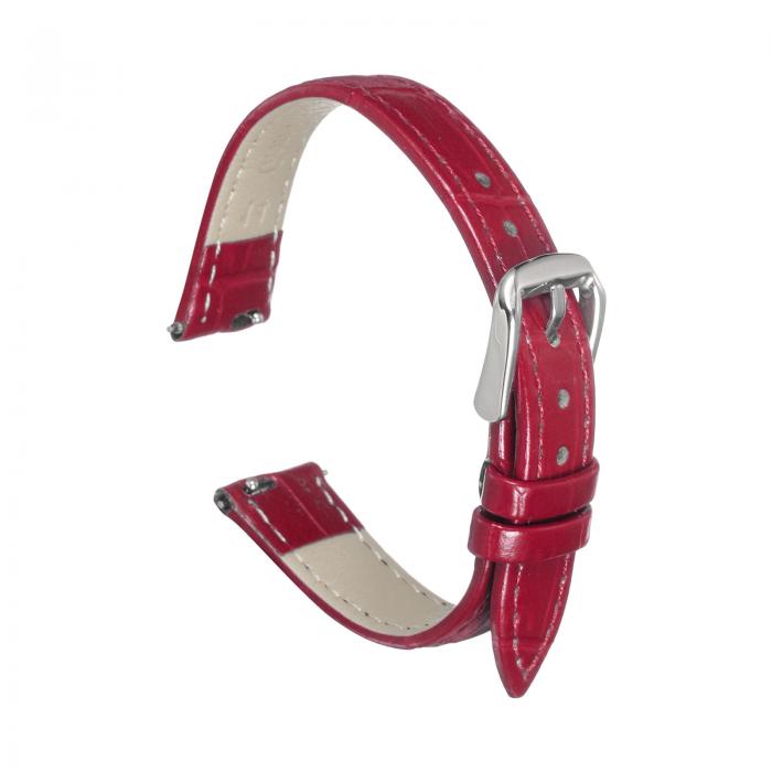 クイックリリース本物 レザーウォッチバンド14mmエンボス加工レザーウォッチストラップ交換用メンズレディース用 レッド