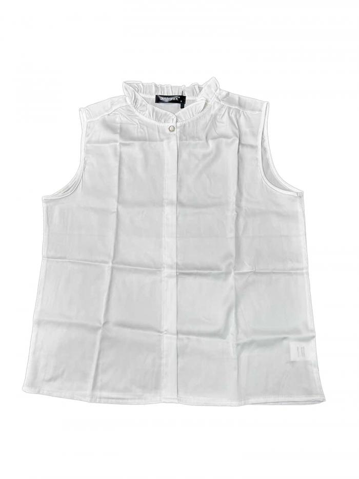 Allegra K レディース サテン トップス エレガント ノースリーブ プリーツ モックネック フリルトリム 無地 ワークブラウス シルク タンクトップ ホワイト S(4)