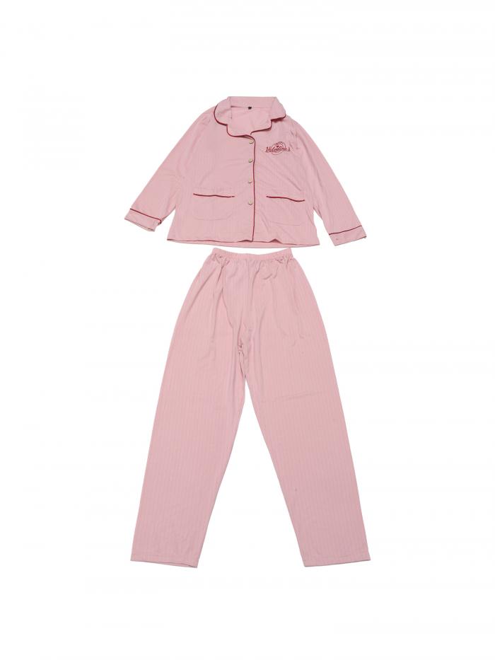 cheibear レディース ラウンジセット コットン リブ ボタンアップ 長袖パンツ パターン ポケット付き ..