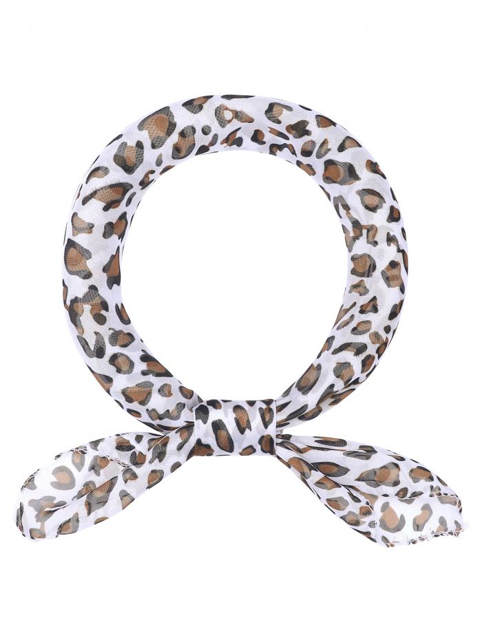 Elerevyo レディース ヒョウ柄シフォンスカーフ スクエア/ロング 軽量 ソフト シアー ネックスカーフ オールシーズン対応 ホワイトスクエア