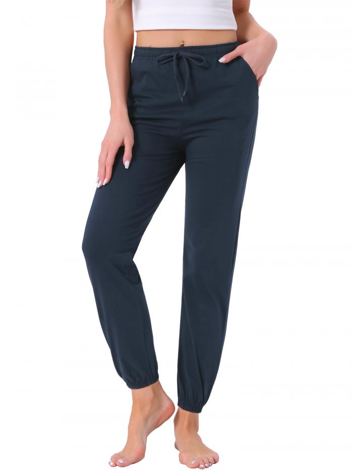 cheibear レディース コットンパジャマパンツ ドローストリング 伸縮性ウエスト ストライプ ラウンジ ヨガ ボトムス ポケット付き 海軍 XL