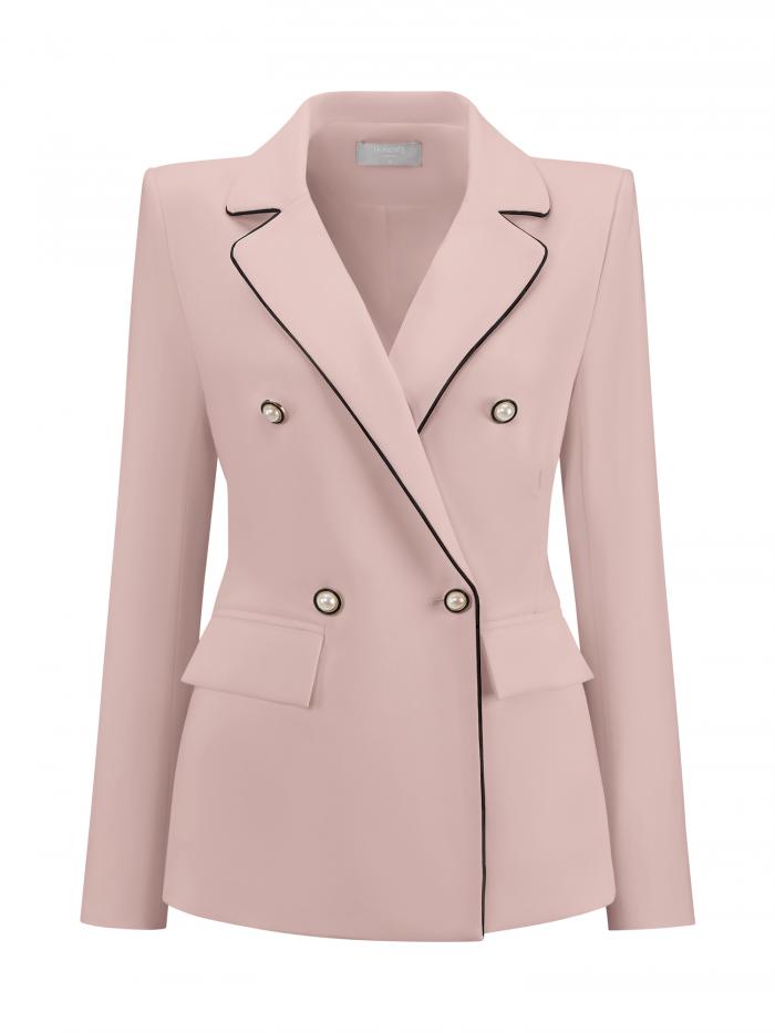 Hobemty レディース ワークブレザー ダブルブレスト カジュアル ビジネスウェア スーツジャケット ピンク S