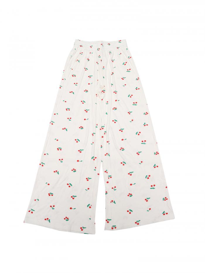 cheibear レディース パジャマ ボトムス パラッツォプリント ラウンジ 伸縮性ウエスト スリープウェア ゆったり ワイドレッグパンツ ホワイト XS