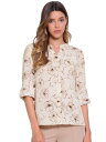 Allegra K Allegra K ノッチドクルーネックトップス プリントボタンダウンシャツ 花柄ブラウス レディース アプリコット XL