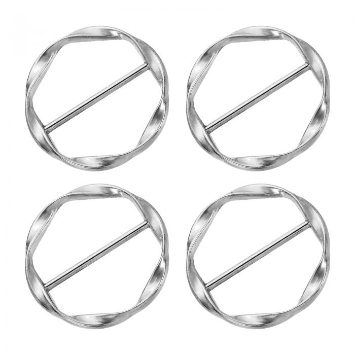 4個Tシャツクリップ 34mm(1-5/16")丸型メタルシルクスカーフリングクリップ 女性用スカーフ用 服 結び..