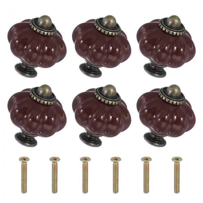 6パックのセラミックノブ パンプキンセラミックキャビネット引き出しノブ レトロ装飾用ドレッサープル..