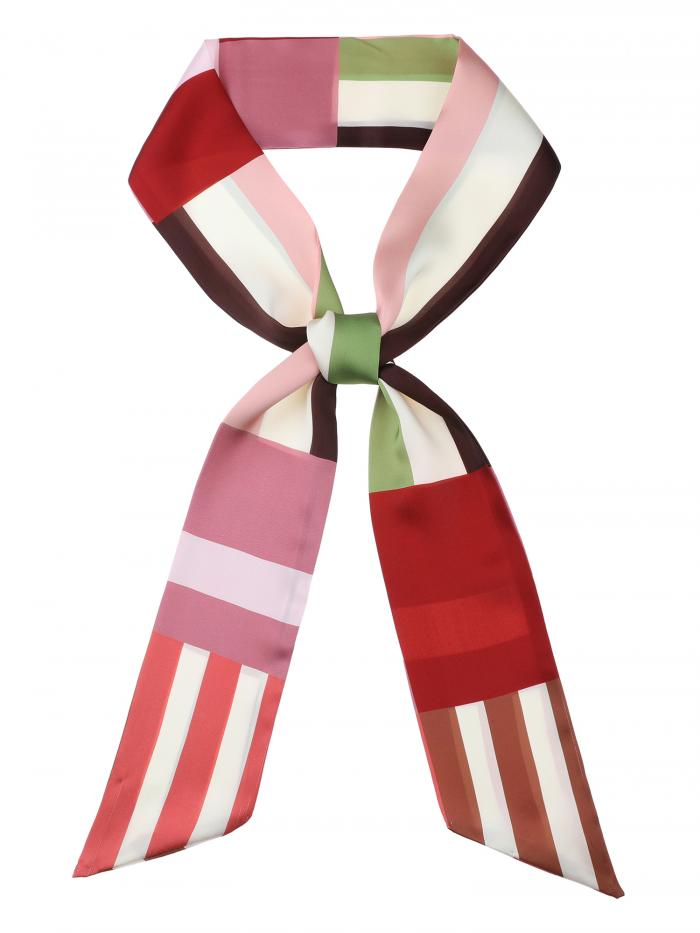 Elerevyo レディース ストライププリント スキニーロングスカーフ サテンシルク ネッカチーフ リボン ..