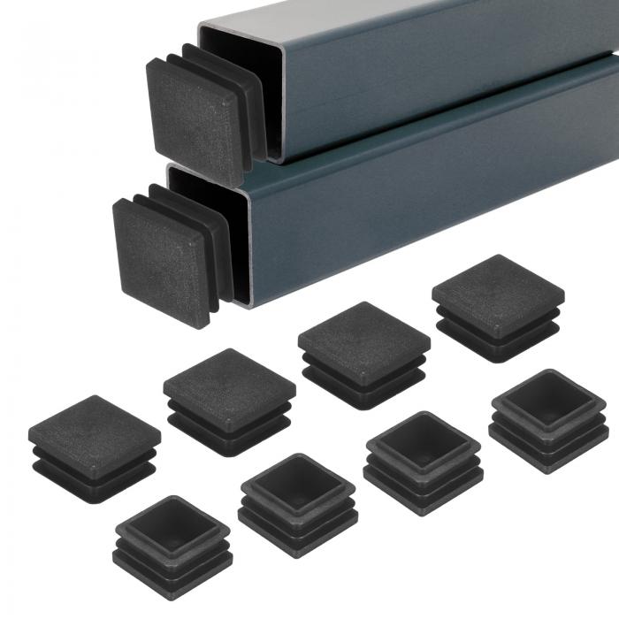 M METERXITY 30個入り 角チューブエンドキャップ 1.1カラー：/28mm プラスチックチューブプラグ 角金属チューブ/椅子 脚/パイプポスト/家具/フェンス用 バンパーチューブプラグ[黒]