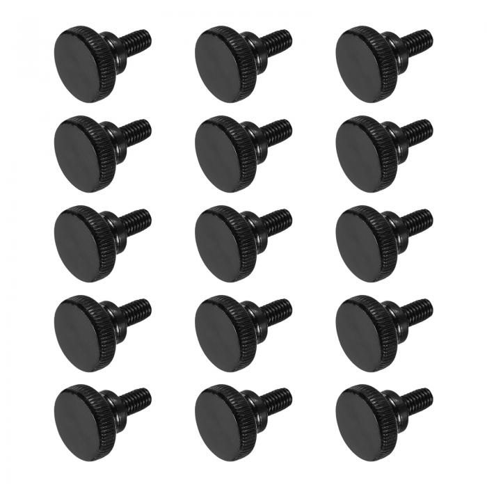 15個 M6 x 10mm つまみねじ ローレット 黒鋼 ノギス用固定ネジ フラットヘッド メトリックねじ山付きボ..