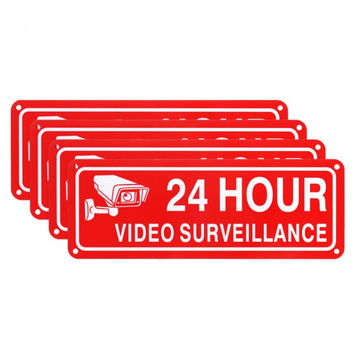 M METERXITY 24時間ビデオ監視サイン 4枚パック 10" x 3.5" 反射型UV保護防水セキュリティカメラサイン..