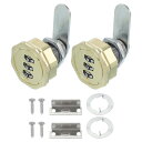 PATIKIL 組み合わせカムロック 2個 亜鉛合金 キーレス 3桁パスワード ファイルキャビネットロック 1-3/16" シリンダー クロム仕上げ セキュリティロック ドロワー カップボード 金色